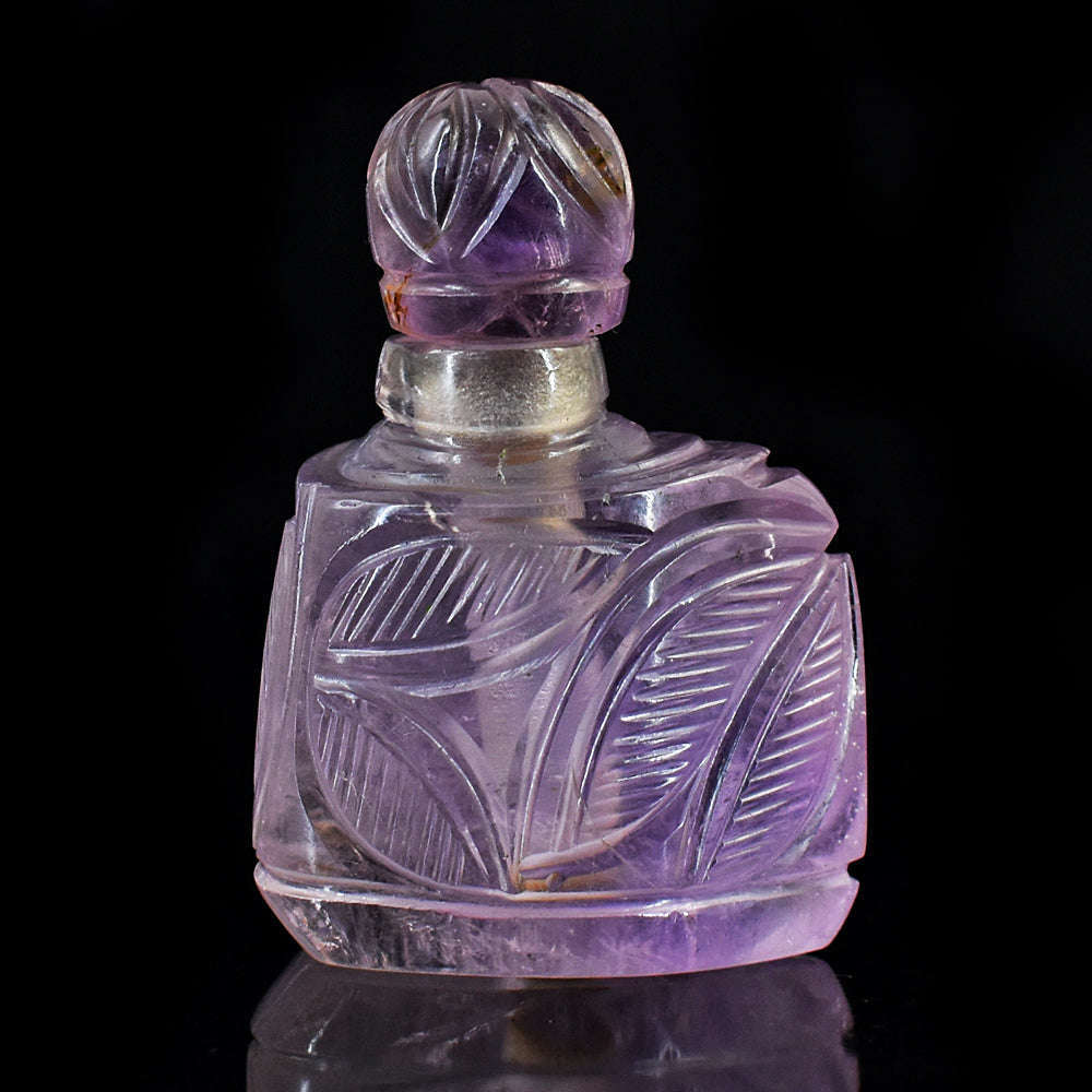 gemsmore:Amazing Amethyst  Hand Carved Genuine Crystal Gemstone Carving Perfume Bottle