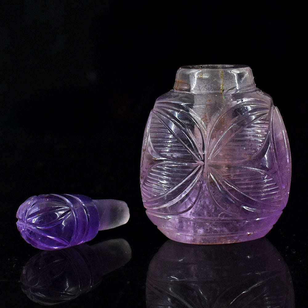 gemsmore:Amazing Amethyst  Hand Carved Genuine Crystal Gemstone Carving Perfume Bottle