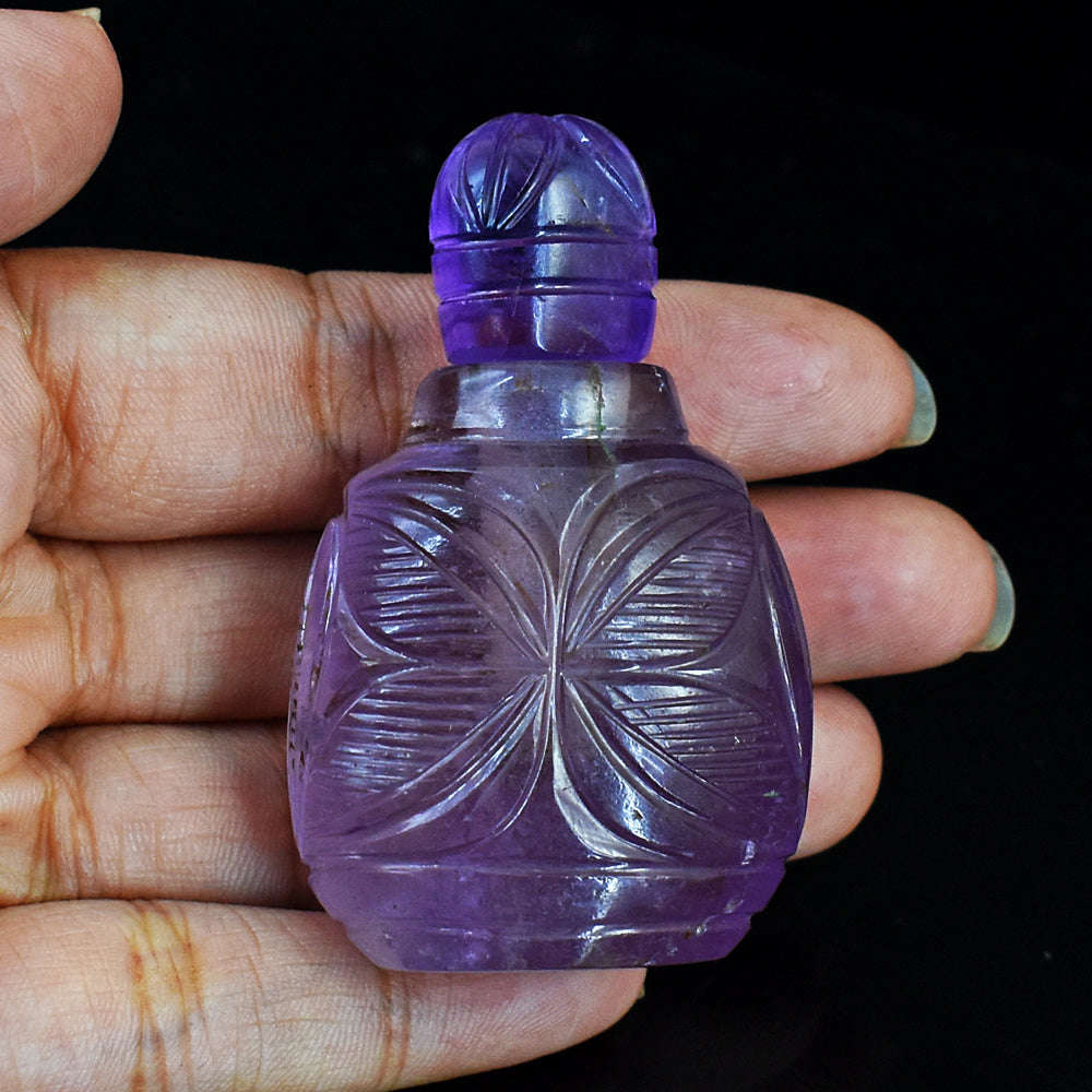gemsmore:Amazing Amethyst  Hand Carved Genuine Crystal Gemstone Carving Perfume Bottle
