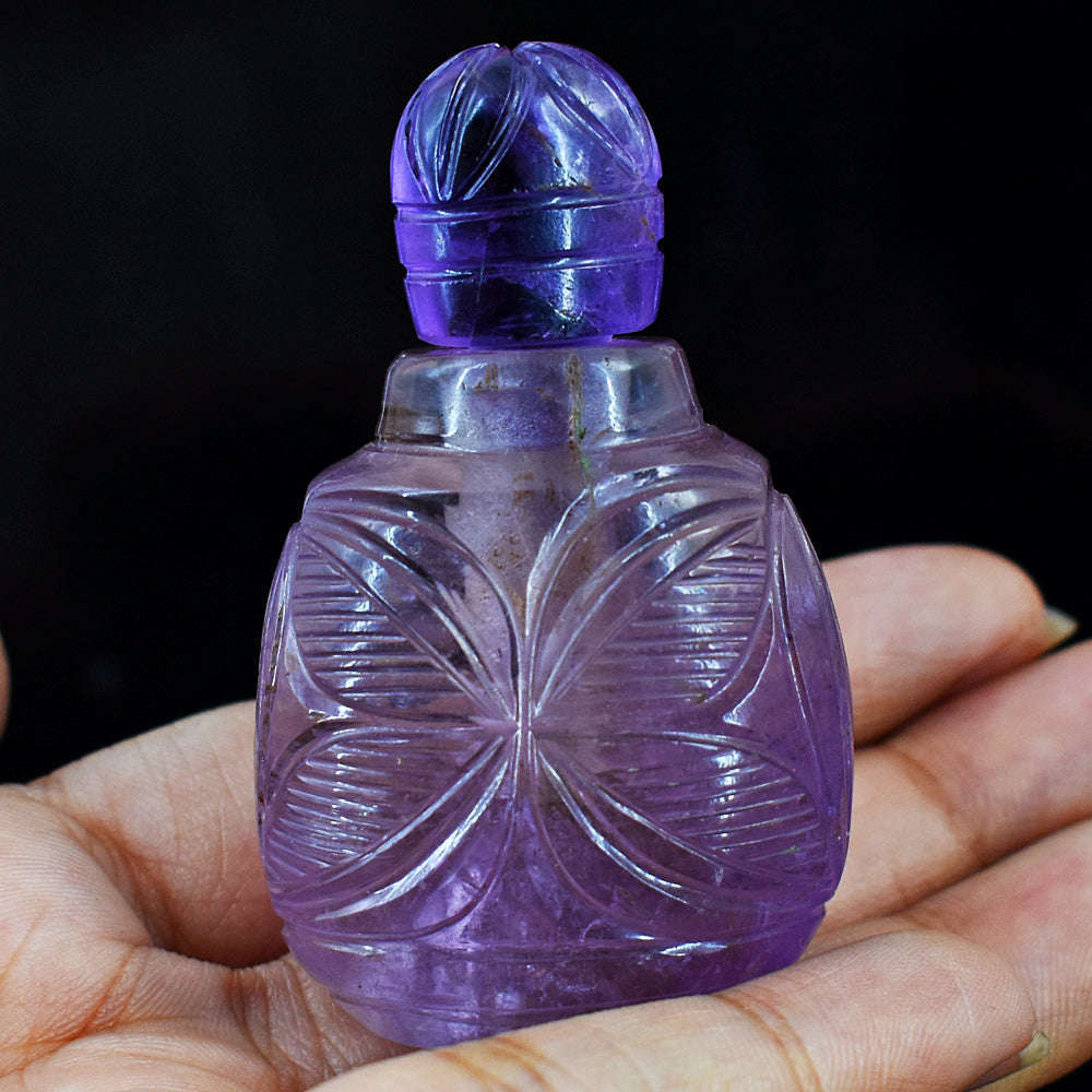 gemsmore:Amazing Amethyst  Hand Carved Genuine Crystal Gemstone Carving Perfume Bottle