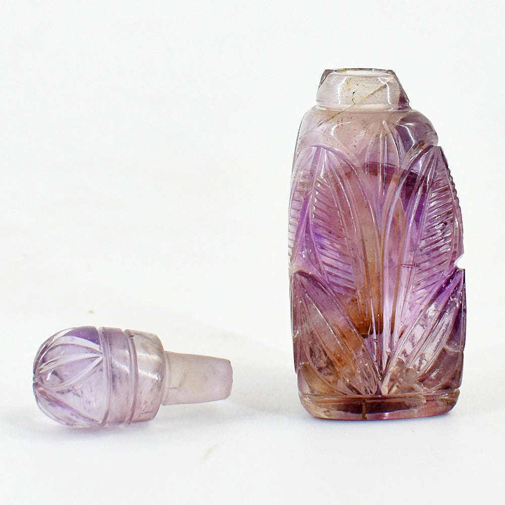 gemsmore:Amazing Amethyst  Hand Carved Genuine Crystal Gemstone Carving Perfume Bottle