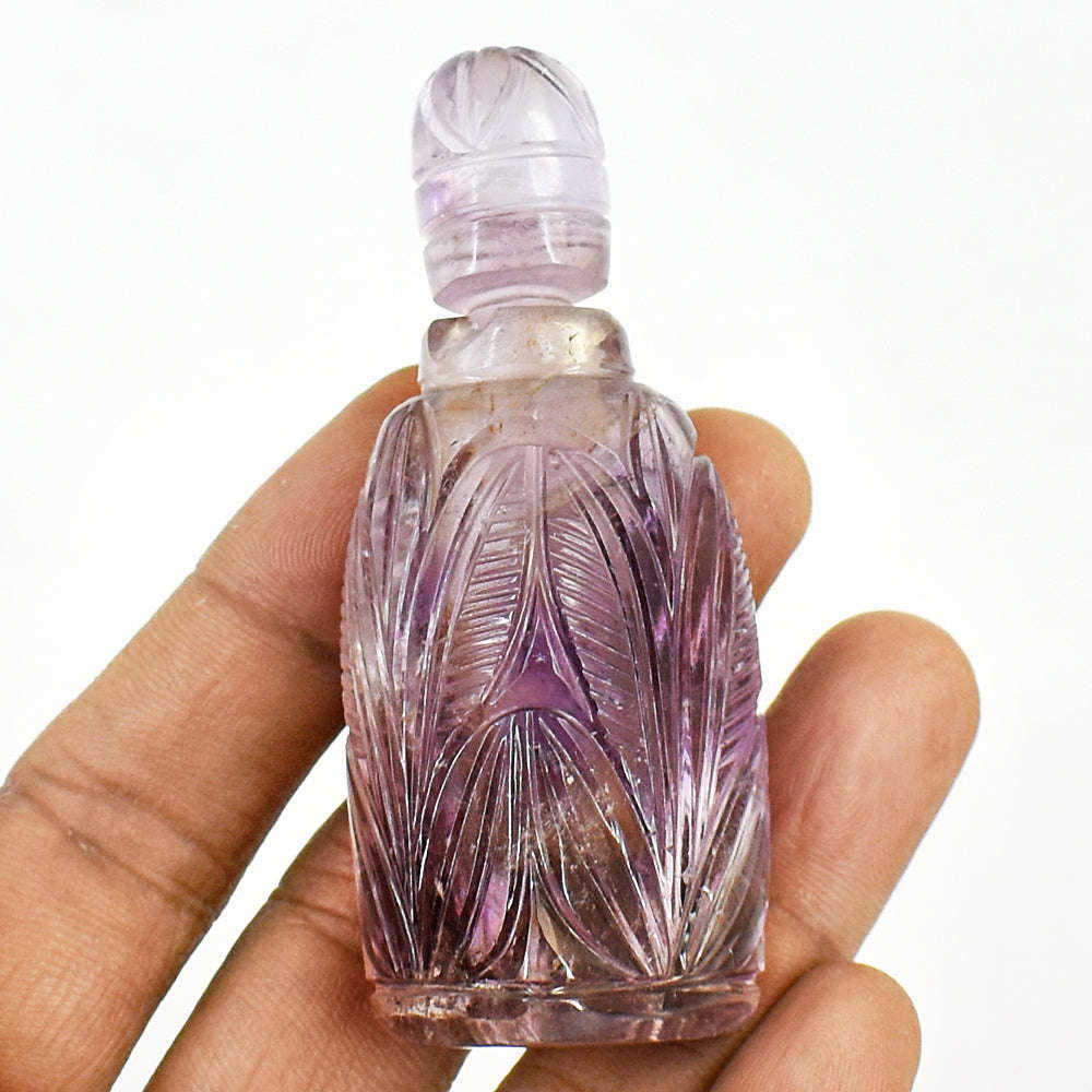 gemsmore:Amazing Amethyst  Hand Carved Genuine Crystal Gemstone Carving Perfume Bottle