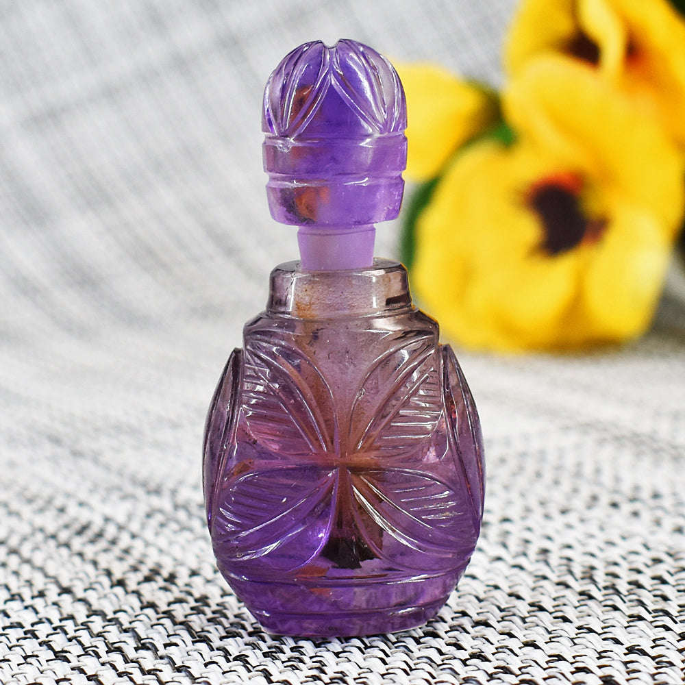 gemsmore:Amazing Amethyst  Hand Carved Genuine Crystal Gemstone Carving Perfume Bottle