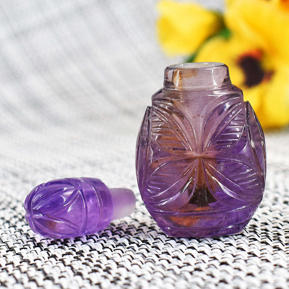 gemsmore:Amazing Amethyst  Hand Carved Genuine Crystal Gemstone Carving Perfume Bottle