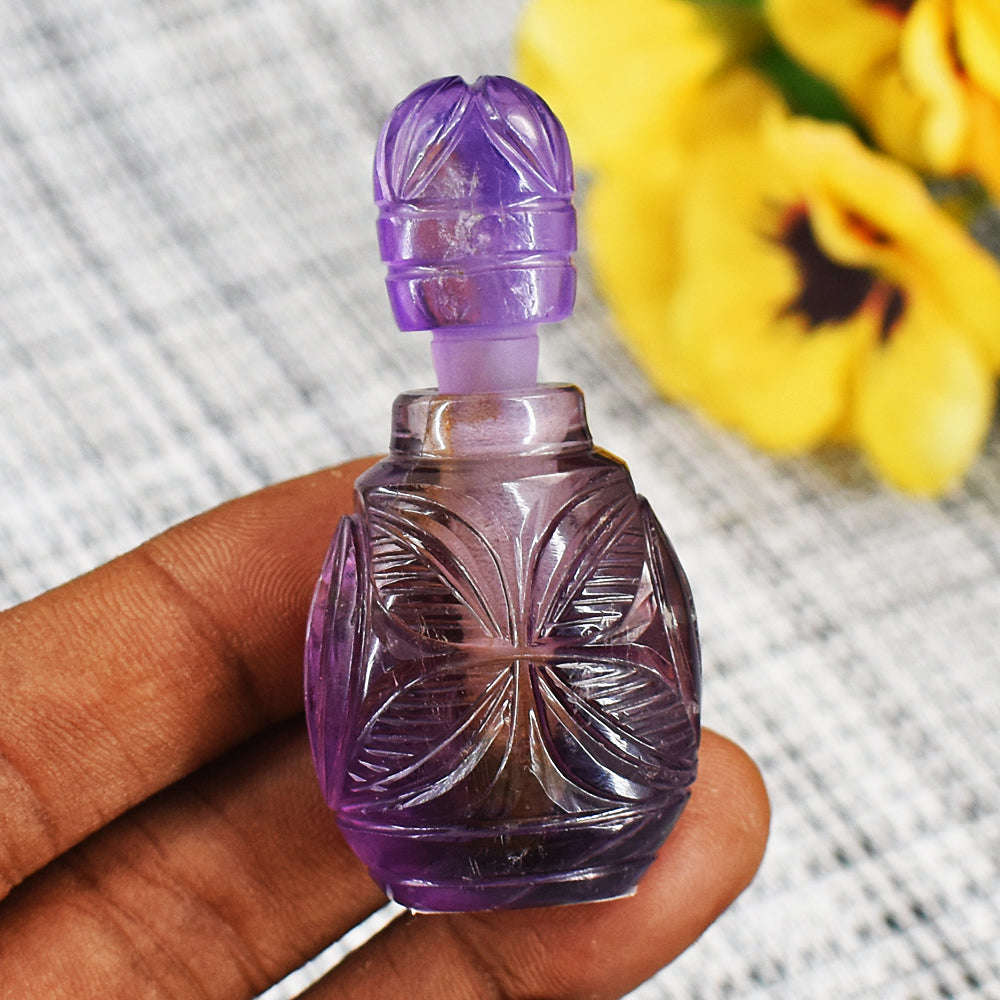gemsmore:Amazing Amethyst  Hand Carved Genuine Crystal Gemstone Carving Perfume Bottle