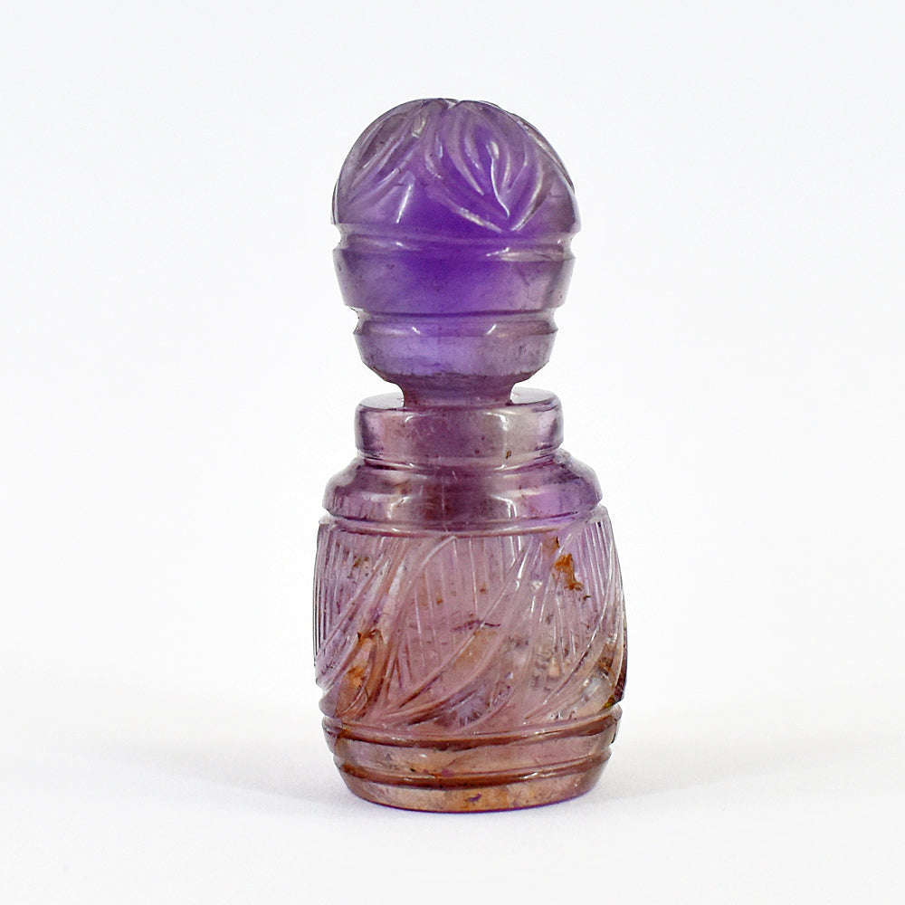 gemsmore:Amazing Amethyst  Hand Carved Genuine Crystal Gemstone Carving Perfume Bottle
