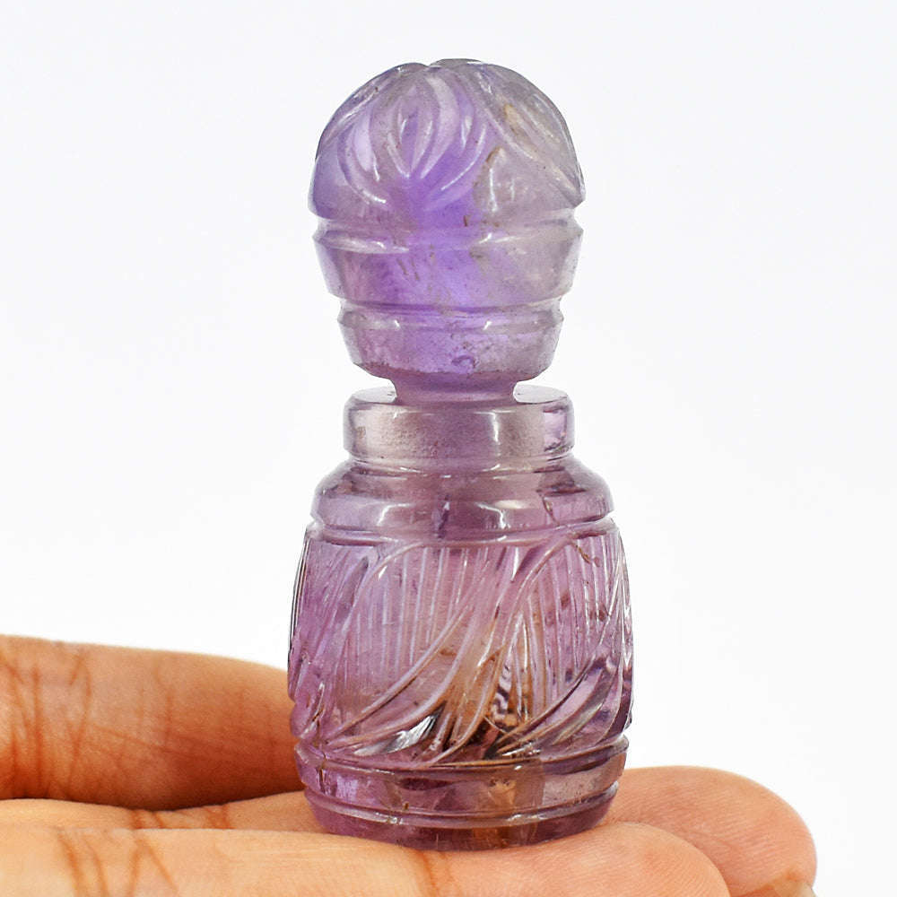 gemsmore:Amazing Amethyst  Hand Carved Genuine Crystal Gemstone Carving Perfume Bottle