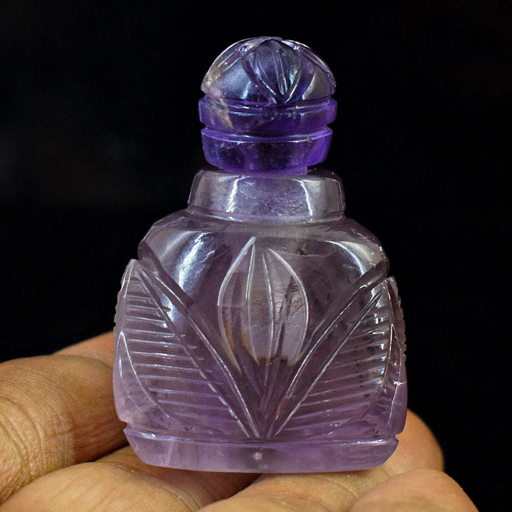 gemsmore:Amazing Amethyst Hand Carved Genuine Crystal Gemstone Carving Perfume Bottle