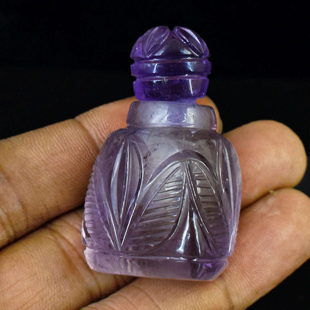 gemsmore:Amazing Amethyst Hand Carved Genuine Crystal Gemstone Carving Perfume Bottle