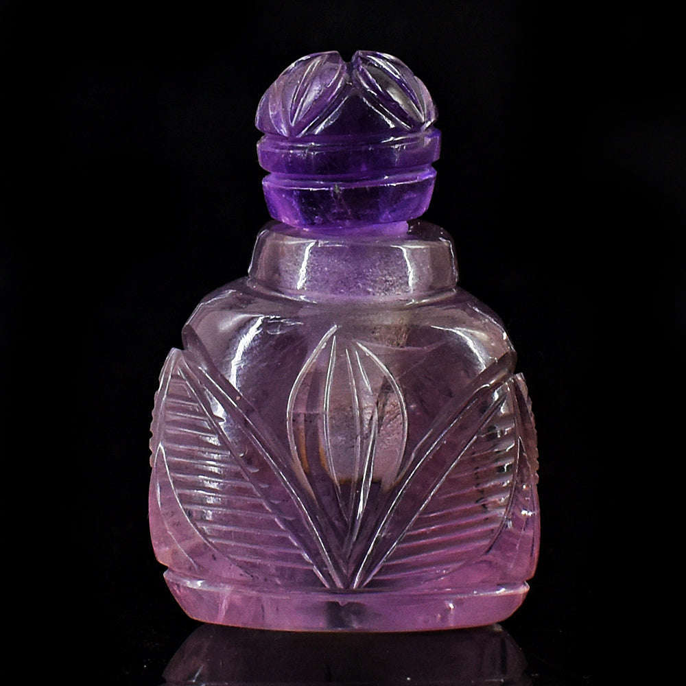 gemsmore:Amazing Amethyst Hand Carved Genuine Crystal Gemstone Carving Perfume Bottle