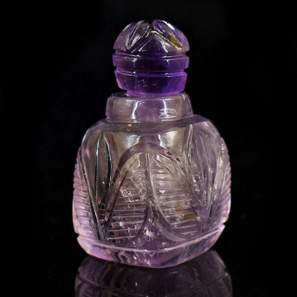 gemsmore:Amazing Amethyst Hand Carved Genuine Crystal Gemstone Carving Perfume Bottle