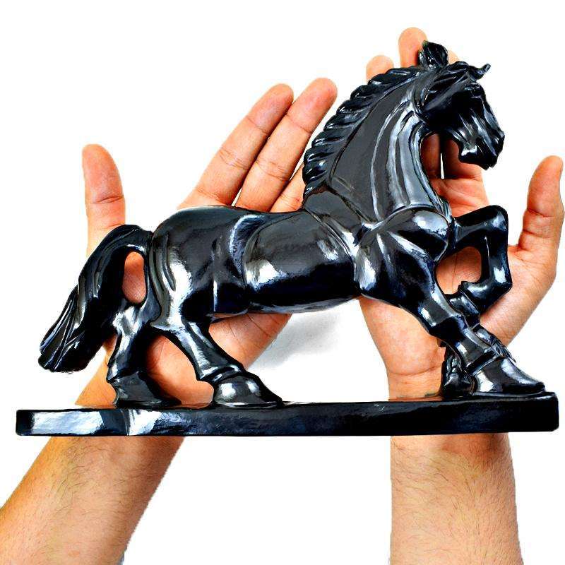 gemsmore:Amazing Black Spinel Hand Carved Horse Statue - Genuine