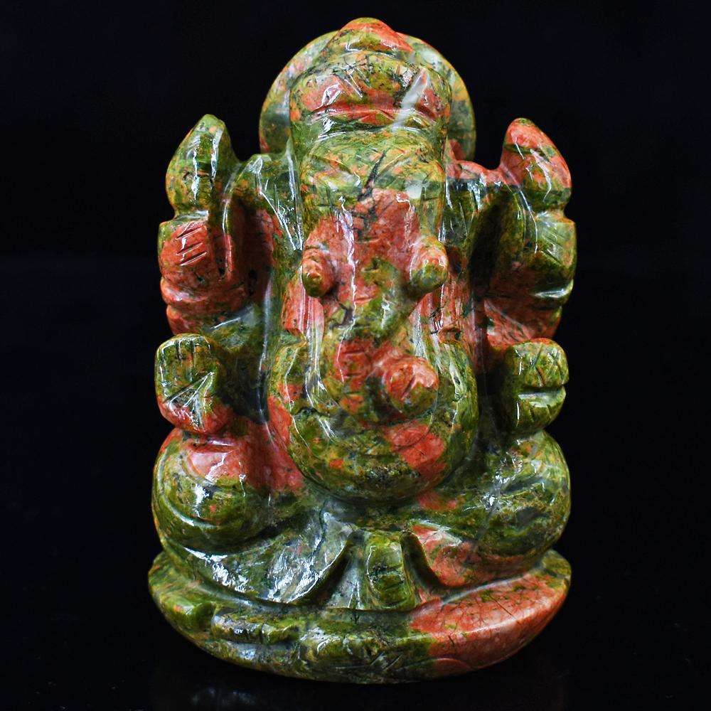gemsmore:Amazing  Blood Green Unakite Hand Carved Lord Ganesha