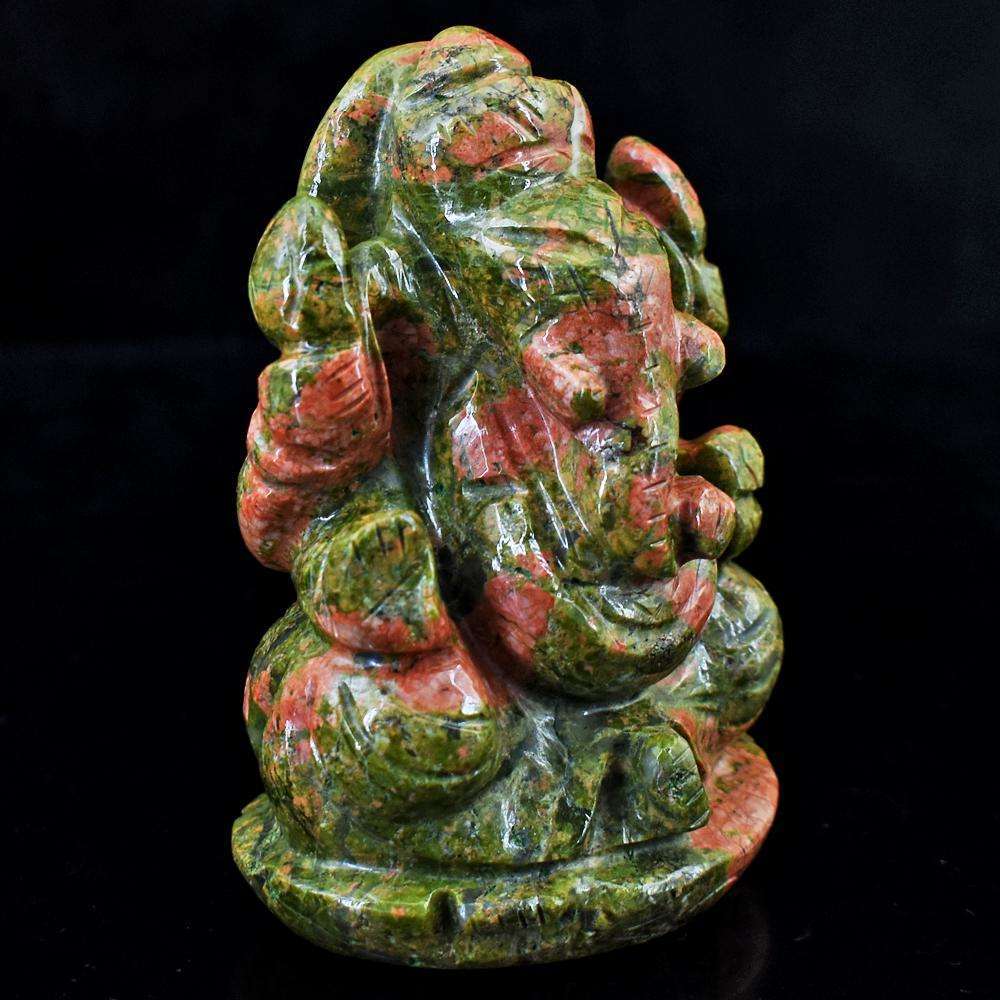 gemsmore:Amazing  Blood Green Unakite Hand Carved Lord Ganesha