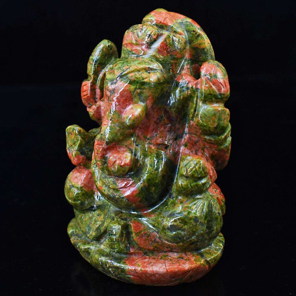 gemsmore:Amazing  Blood Green Unakite Hand Carved Lord Ganesha