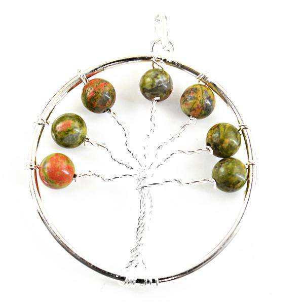 gemsmore:Amazing Blood Green Unakite Round Shape Healing Tree Pendant