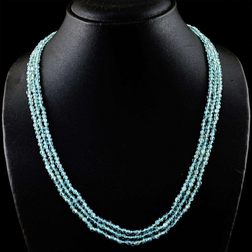 gemsmore:Amazing Blue Aquamarine Necklace Natural 3 Strand Round Shape Beads