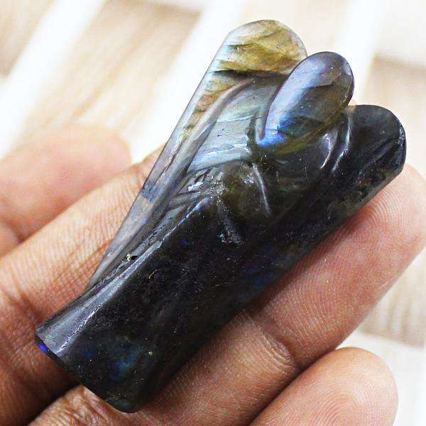 gemsmore:Amazing Blue Flash Labradorite Carved Healing Angel Gemstone