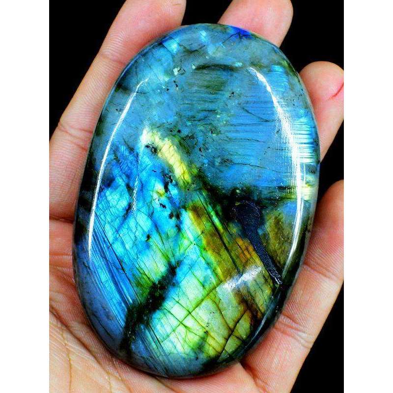 gemsmore:Amazing Blue Flash Labradorite Carved Oval Shape Cabochon