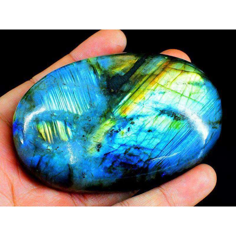 gemsmore:Amazing Blue Flash Labradorite Carved Oval Shape Cabochon