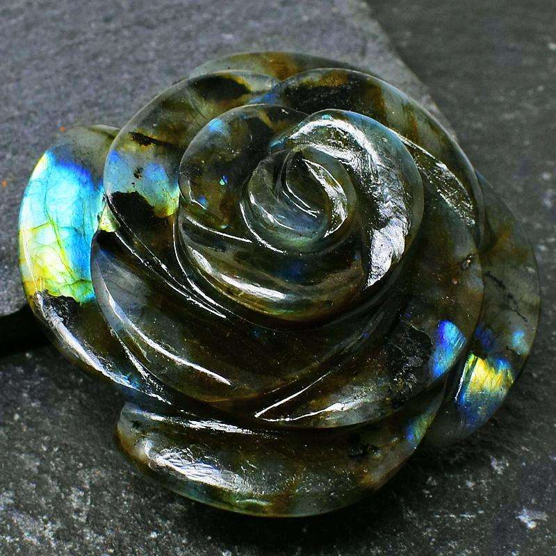 gemsmore:Amazing Blue Flash Labradorite Carved Rose