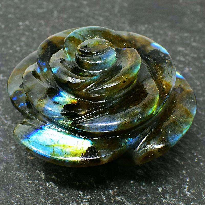 gemsmore:Amazing Blue Flash Labradorite Carved Rose