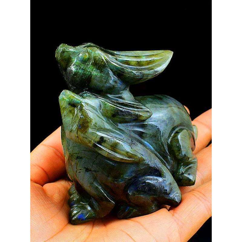gemsmore:Amazing Blue Flash Labradorite Hand Carved Gemstone Bunny
