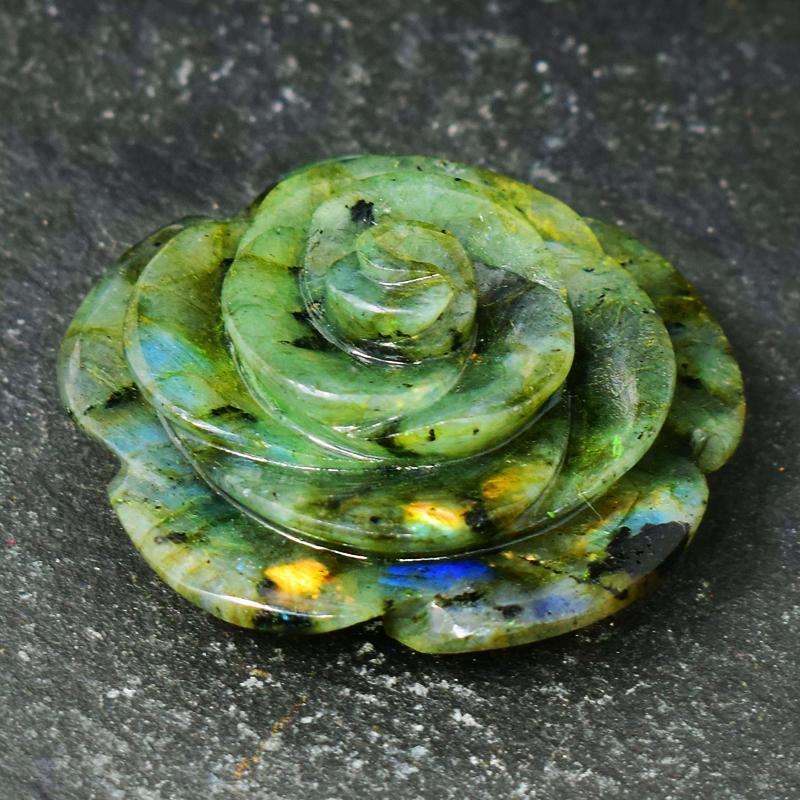 gemsmore:Amazing Blue Flash Labradorite Hand Carved Rose