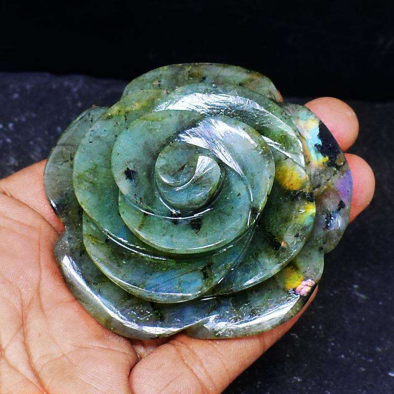 gemsmore:Amazing Blue Flash Labradorite Hand Carved Rose