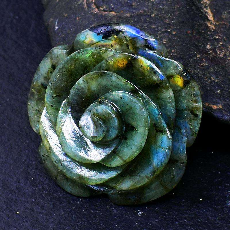 gemsmore:Amazing Blue Flash Labradorite Hand Carved Rose