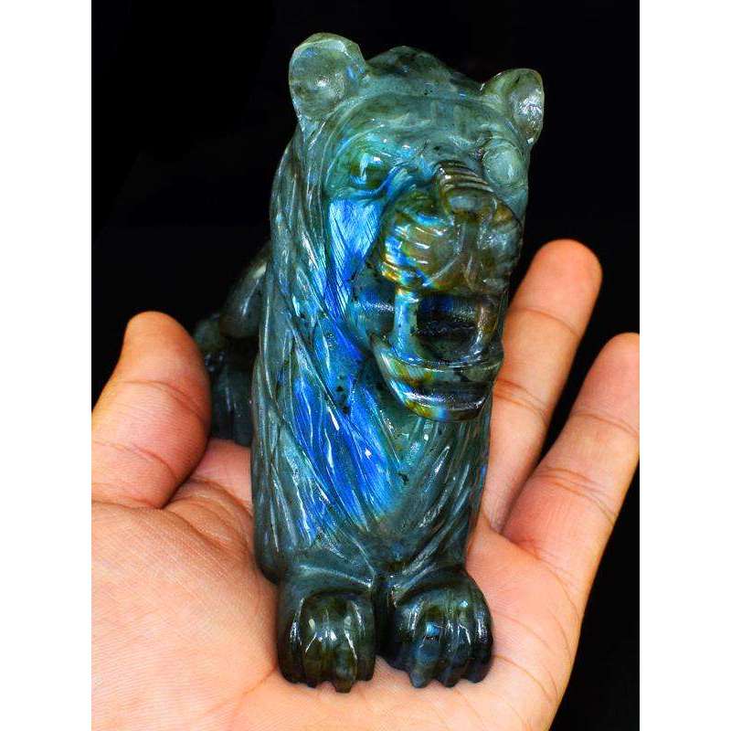 gemsmore:Amazing Blue Flash Top Labradorite Carved Lion gemstone