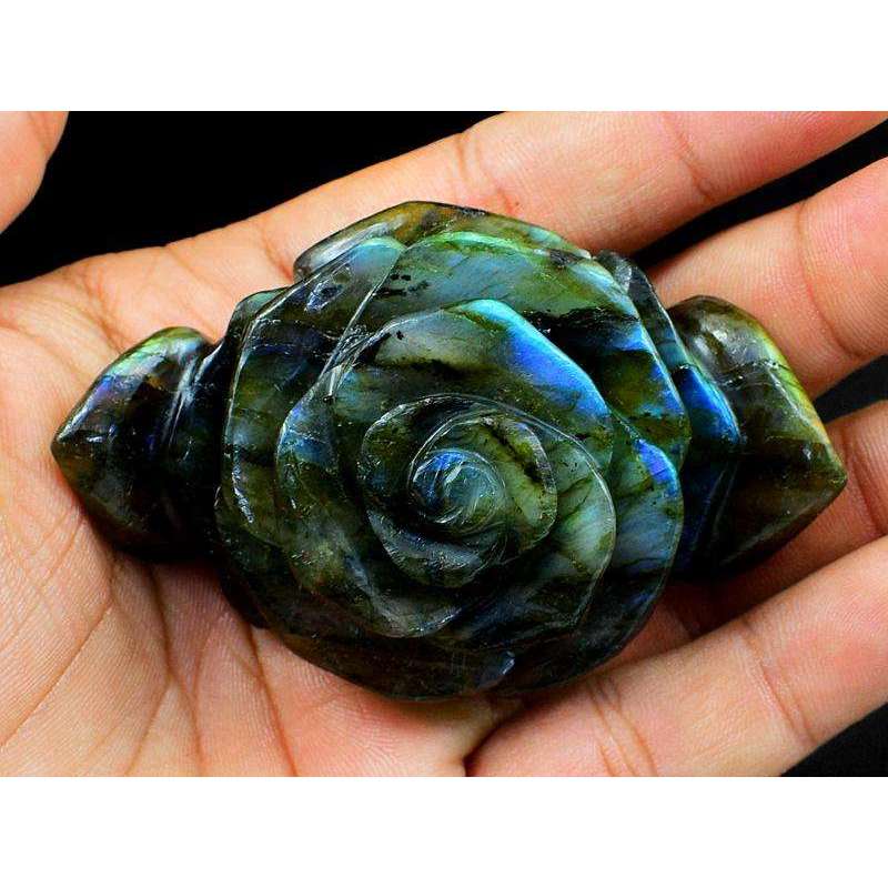 gemsmore:Amazing Blue & Golden Flash Labradorite Carved Rose