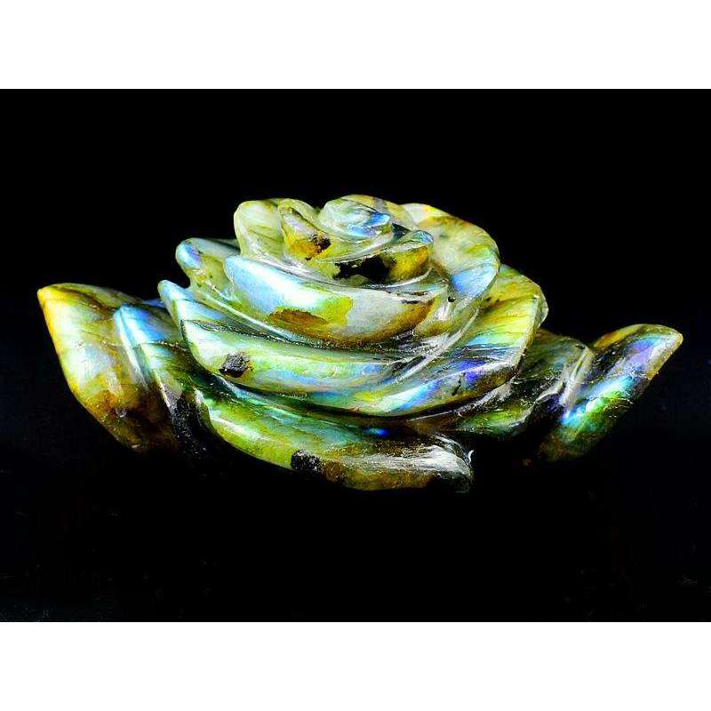 gemsmore:Amazing Blue & Golden Flash Labradorite Carved Rose