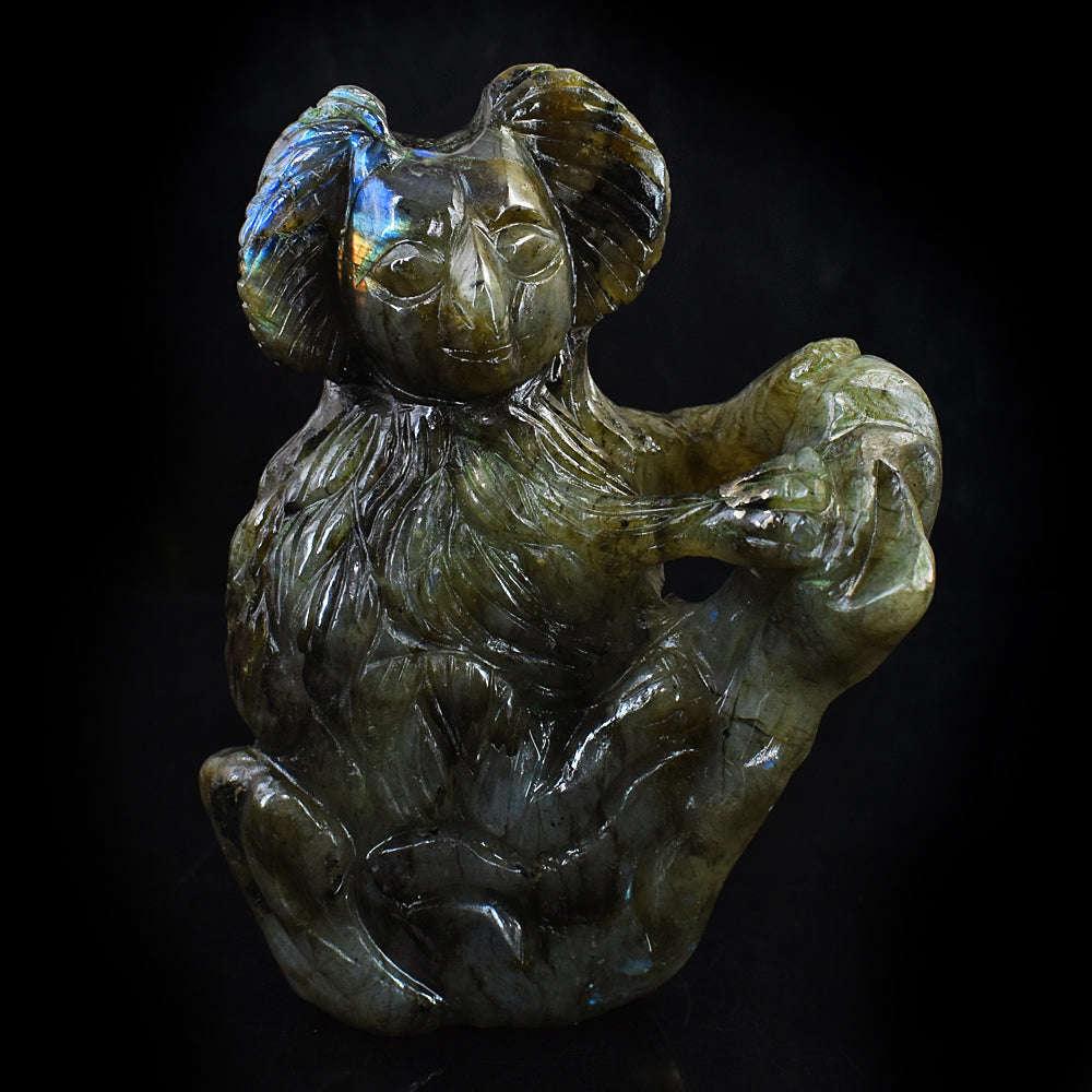 gemsmore:Amazing Blue & Golden Flash Labradorite Hand Carved Koala