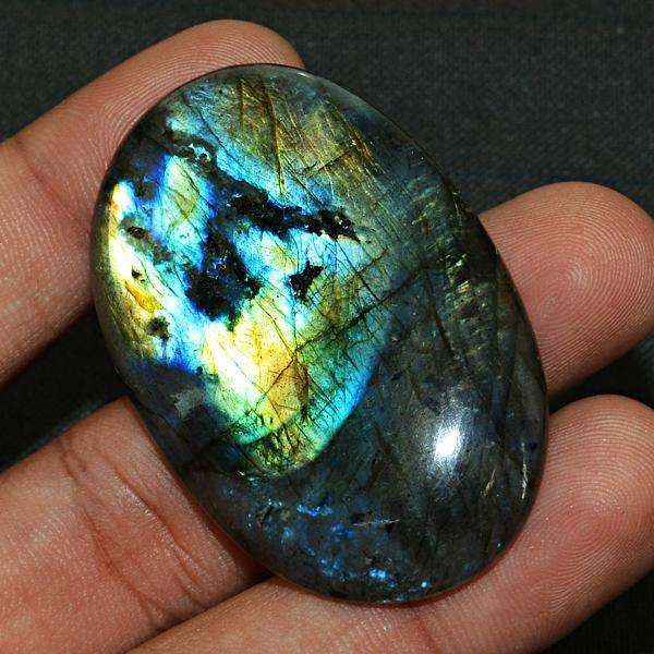 gemsmore:Amazing Blue & Golden Flash Oval Shape Labradorite Untreated Loose Gemstone
