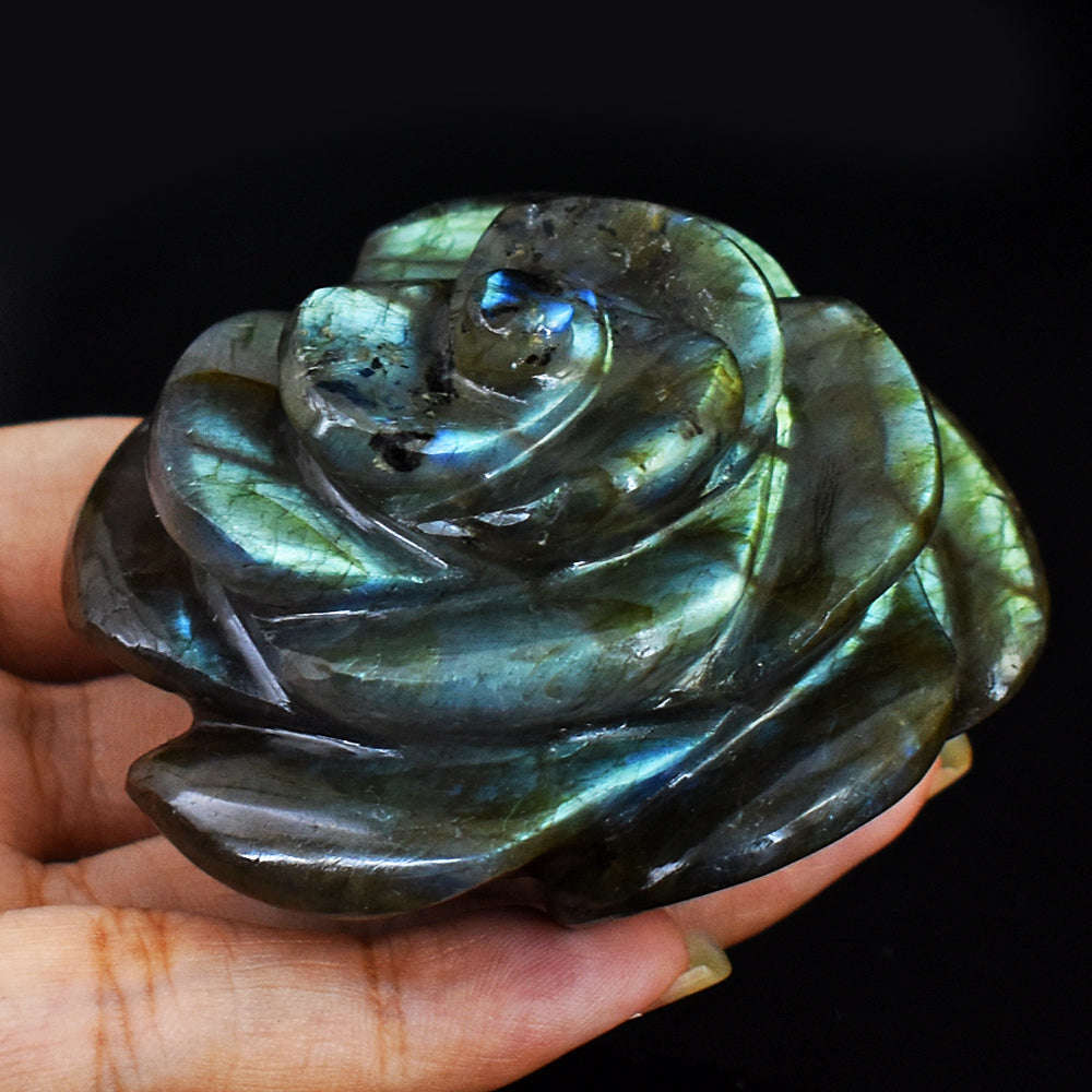 gemsmore:Amazing Blue & Green Flash Labradorite Carved Rose