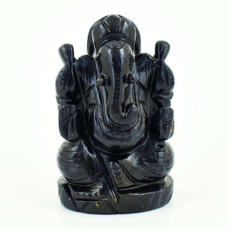 gemsmore:Amazing Blue Jade Hand Carved Lord Ganesha Idol