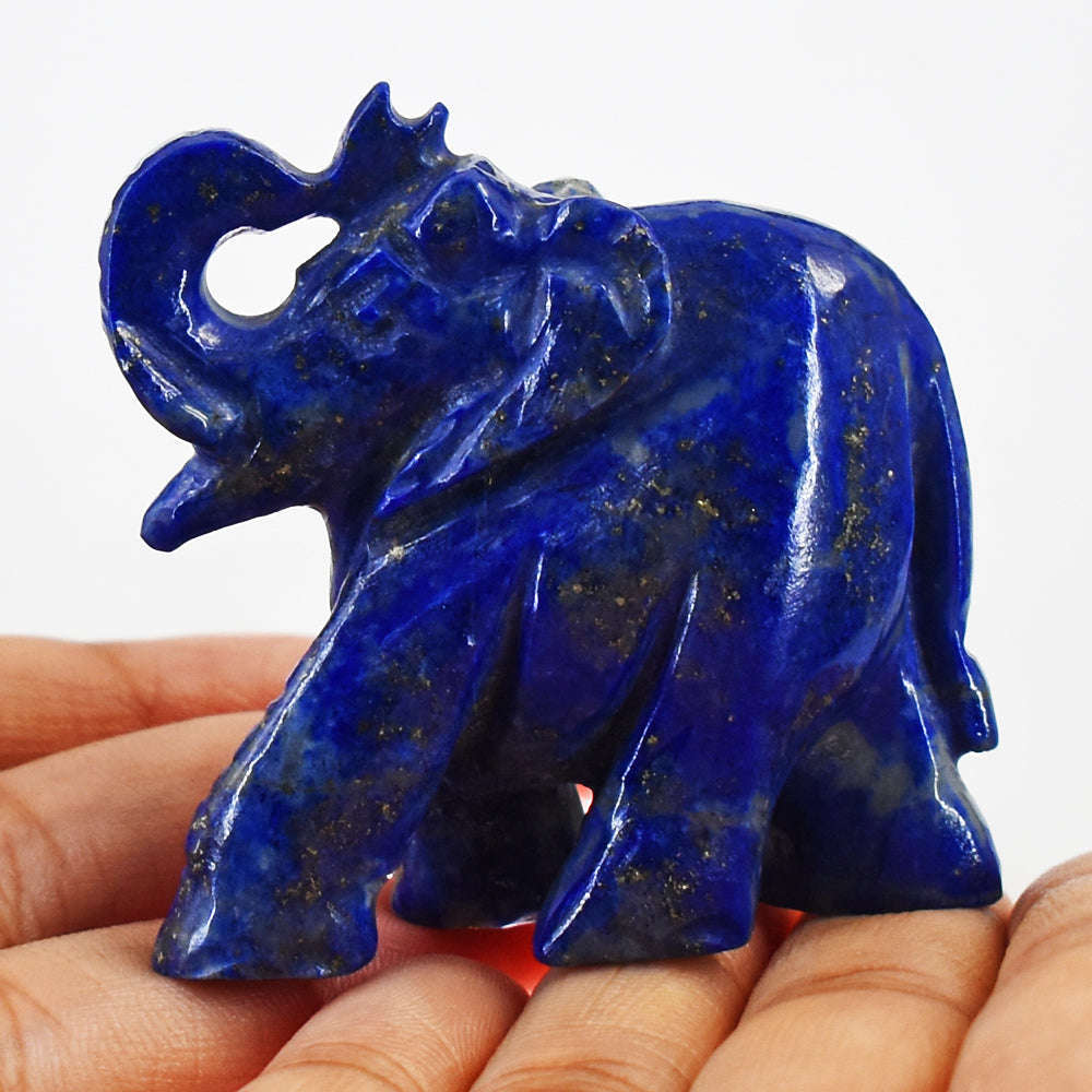gemsmore:Amazing Blue Lapis Lazuli  Hand Carved Genuine Crystal Gemstone Carving Elephant