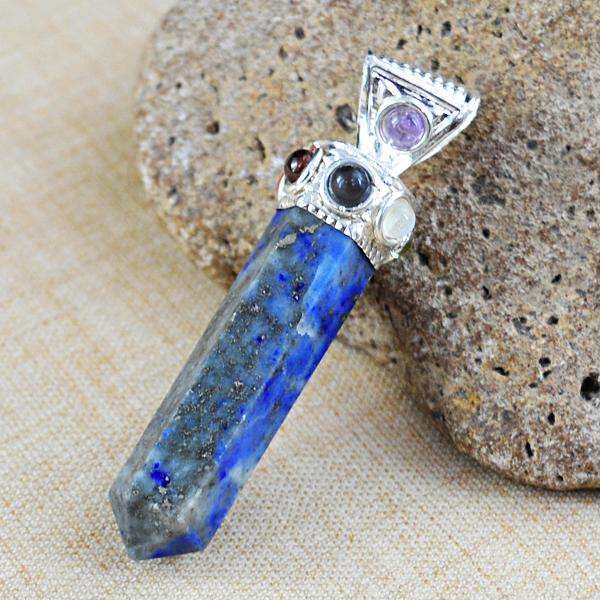 gemsmore:Amazing Blue Lapis Lazuli Seven Chakra Healing Point Pendant