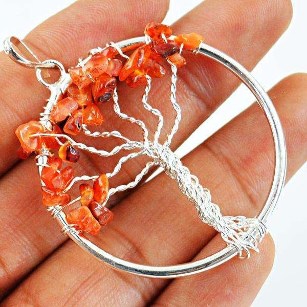 gemsmore:Amazing Carnelian Round Shape Healing Tree Pendant