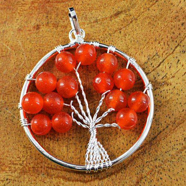 gemsmore:Amazing Carnelian Round Shape Healing Tree Pendant