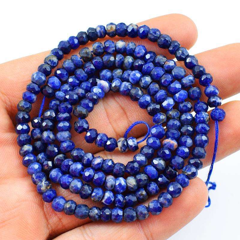 gemsmore:Amazing Faceted Blue Sodalite Round Shape Drilled Beads Strand