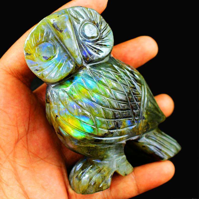 gemsmore:Amazing Flash Labardorite Artisian Hand Carved Owl