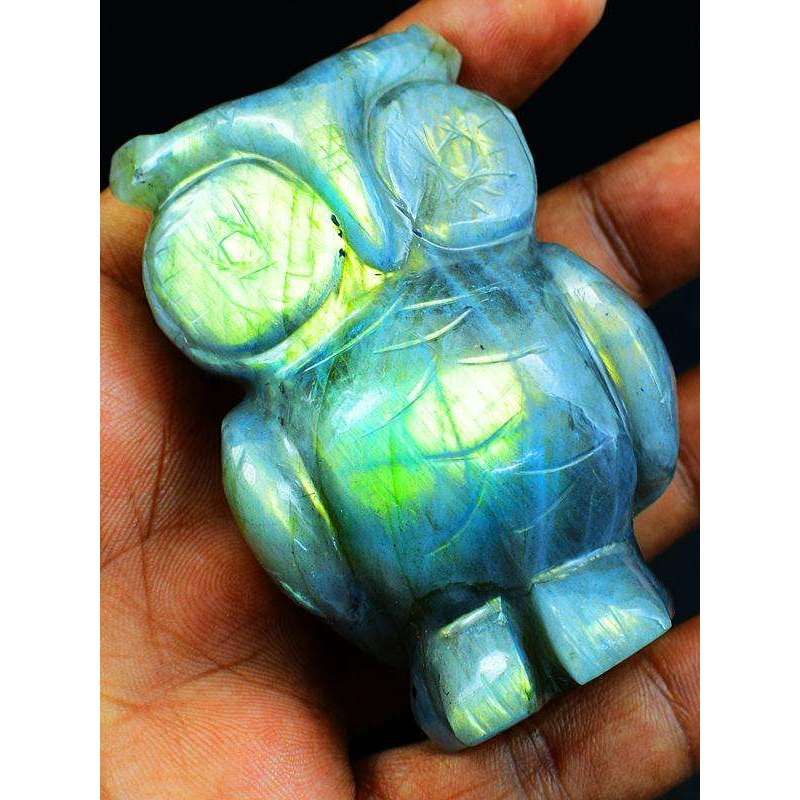 gemsmore:Amazing Flash Labardorite Hand Carved Gemstone Owl