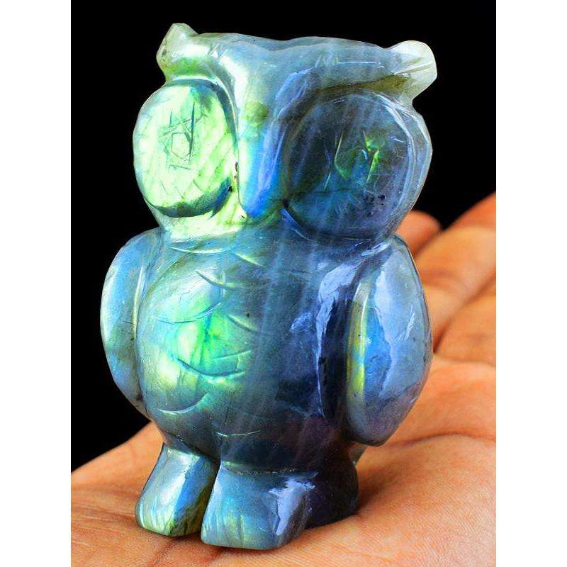 gemsmore:Amazing Flash Labardorite Hand Carved Gemstone Owl