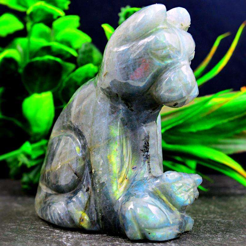 gemsmore:Amazing Flash Labradorite Carved Dog And Puppy
