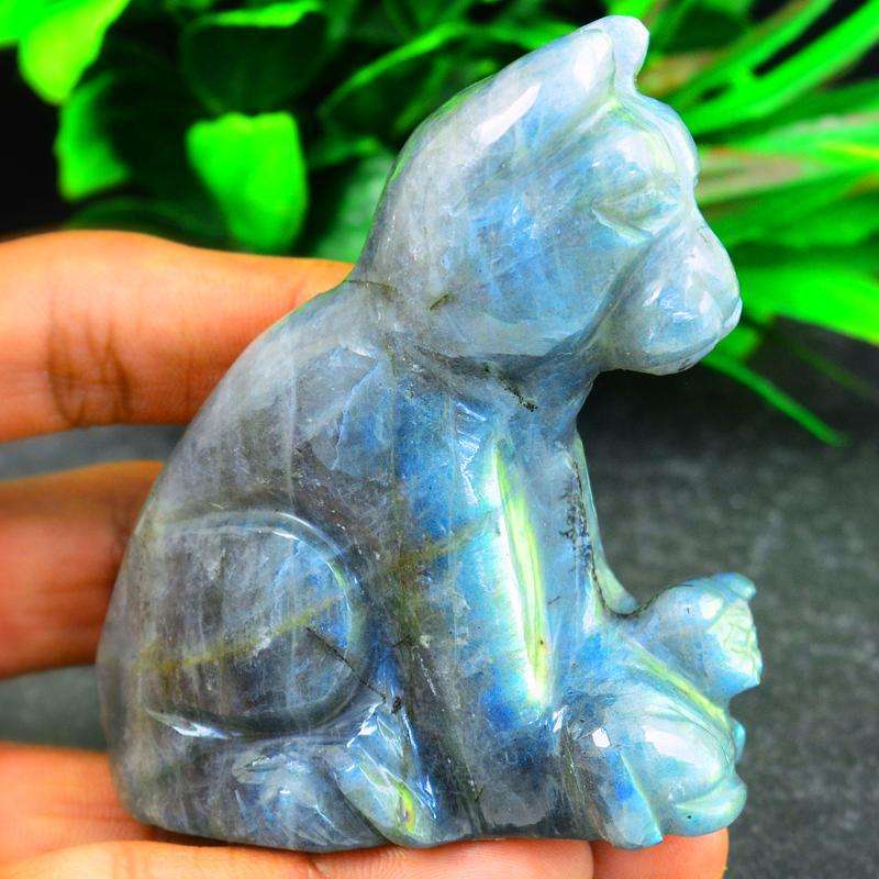 gemsmore:Amazing Flash Labradorite Carved Dog And Puppy