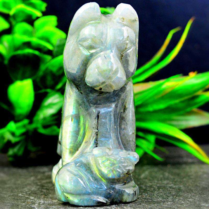 gemsmore:Amazing Flash Labradorite Carved Dog And Puppy