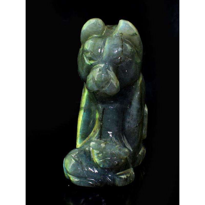 gemsmore:Amazing Flash Labradorite Carved Doggy And Puppy