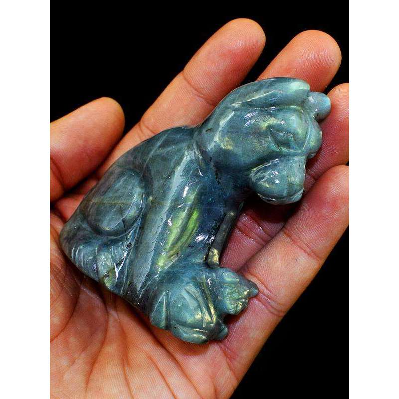 gemsmore:Amazing Flash Labradorite Carved Doggy And Puppy